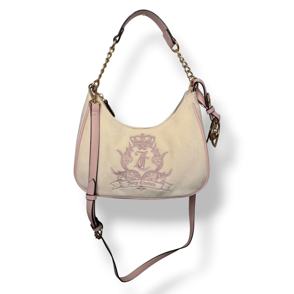 Juicy Couture Need More Juicy Shoulder Bag White Pink Velour Y2K NEW
